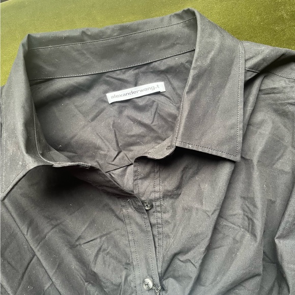 Alexander Wang Threaded Ruched Cotton Shirt Dress in Black, Size 8, NWT - Picture 4 of 6